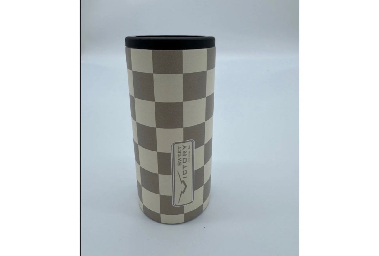 Sweet Victory- Creme Checkered Slimcan Koozie
